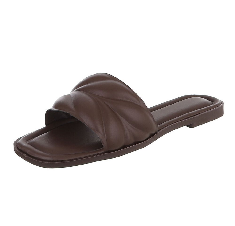 Ital-Design Damen Slipper mit gepolsterter Riemen-Optik Pantolette (91895763) Blockabsatz Pantoletten in Braun
