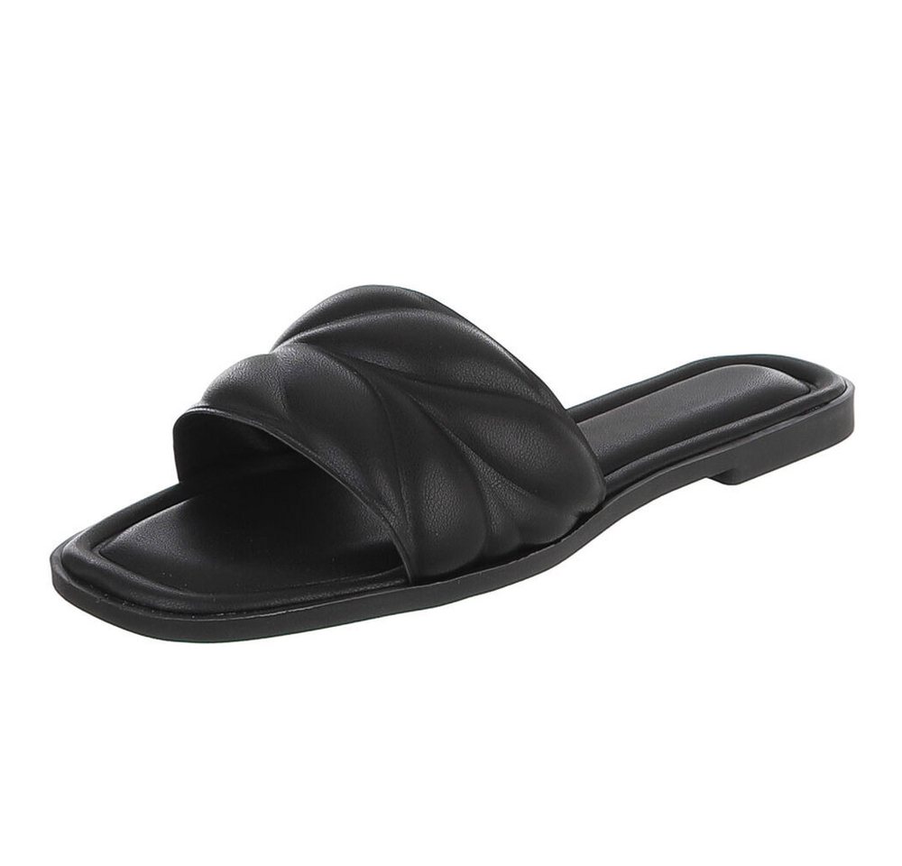Ital-Design Damen Slipper mit gepolsterter Riemen-Optik Pantolette (91895771) Blockabsatz Pantoletten in Schwarz