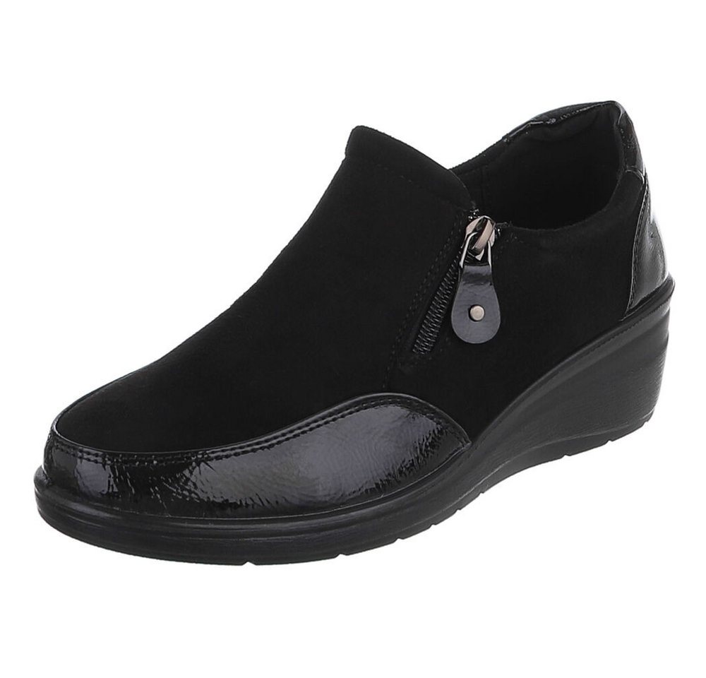 Ital-Design Damen Slipper mit Keilsohle und Reißverschluss Mokassin (91783496) Keilabsatz/Wedge Schnürer in Schwarz