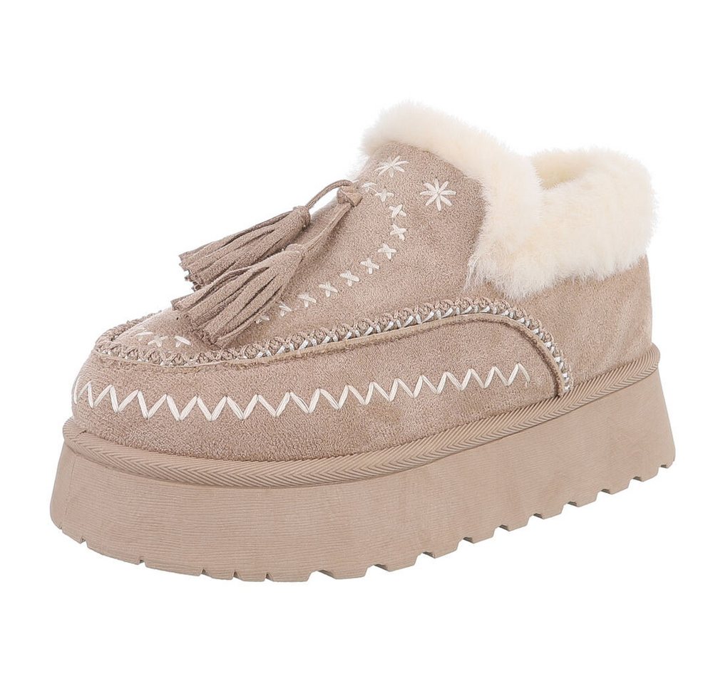 Ital-Design Damen Slipper mit Plateau und Quasten für Freizeitkomfort Snowboots (90542828) Flach Stiefeletten in Hellbraun