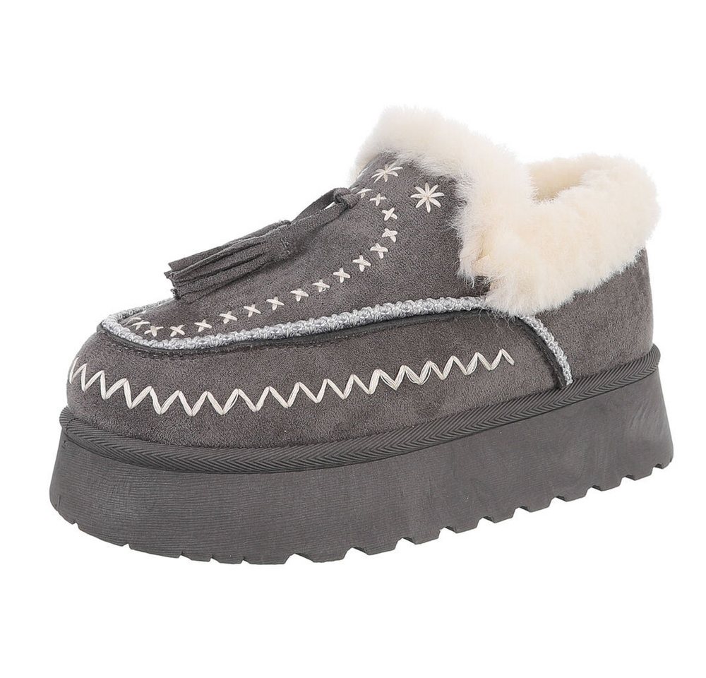 Ital-Design Damen Slipper mit Plateau und Quasten für Freizeitkomfort Snowboots (90542835) Flach Stiefeletten in Grau