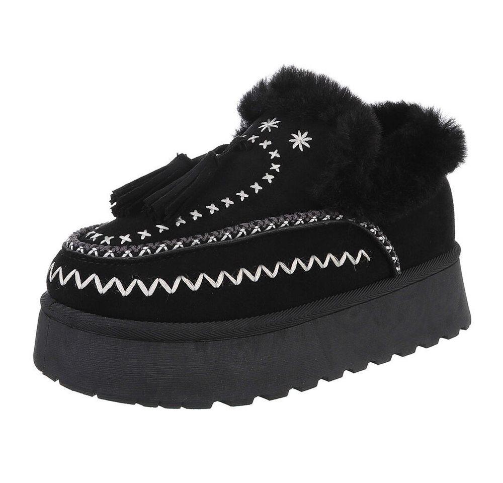Ital-Design Damen Slipper mit Plateau und Quasten für Freizeitkomfort Snowboots (90542846) Flach Stiefeletten in Schwarz