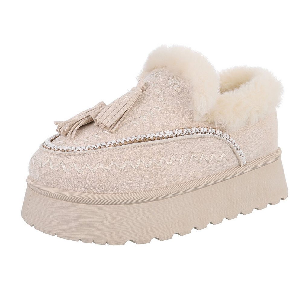 Ital-Design Damen Slipper mit Plateau und Quasten für Freizeitkomfort Snowboots (90542854) Flach Stiefeletten in Beige