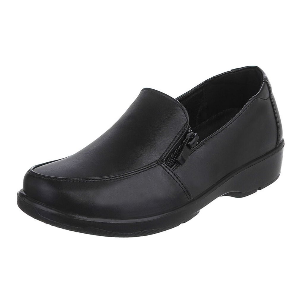 Ital-Design Damen Slipper mit Reißverschluss und Komfortsohle Mokassin (91783517) Blockabsatz Schnürer in Schwarz