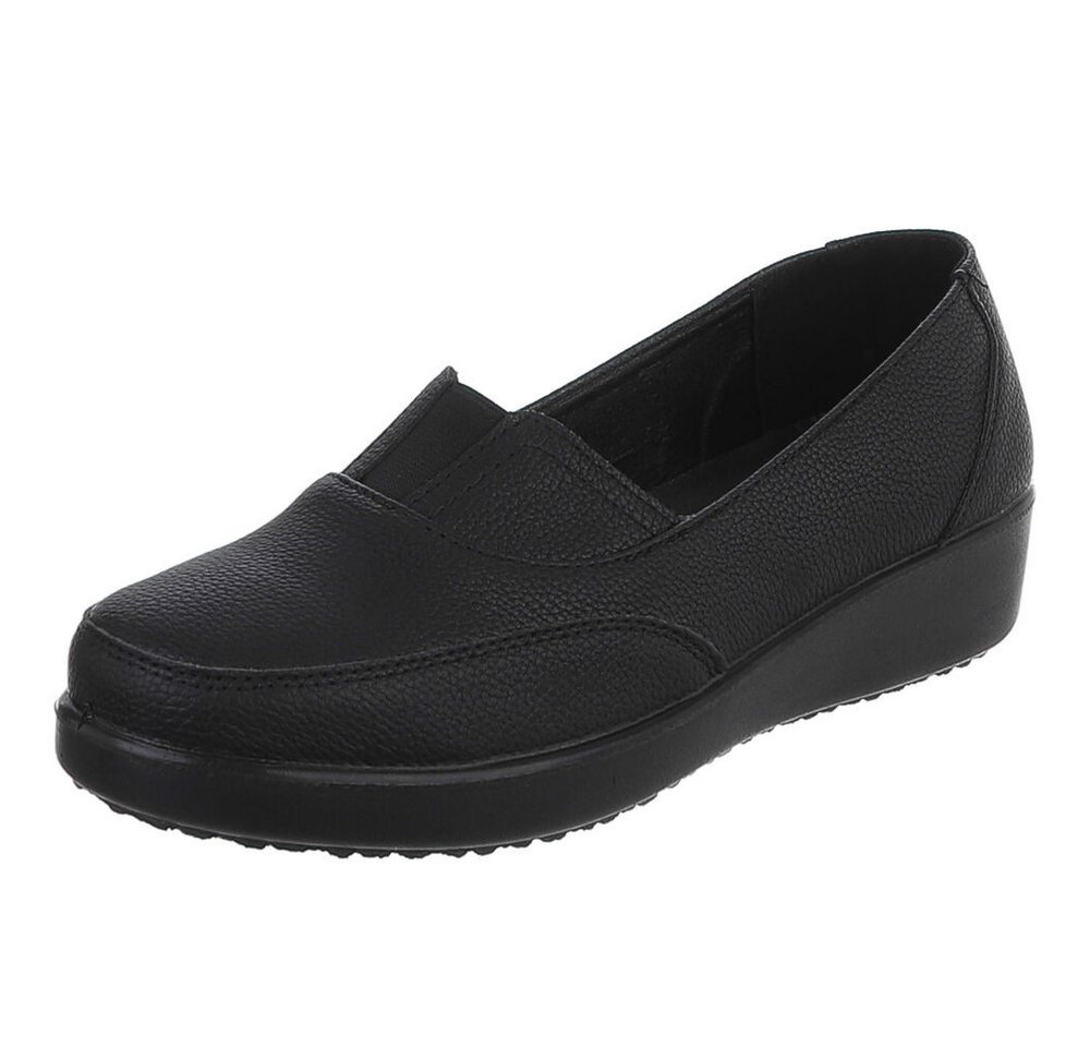 Ital-Design Damen Slipper mit Schlupfeinstieg und Komfortsohle Slipper (91783528) Keilabsatz/Wedge Mokassins in Schwarz