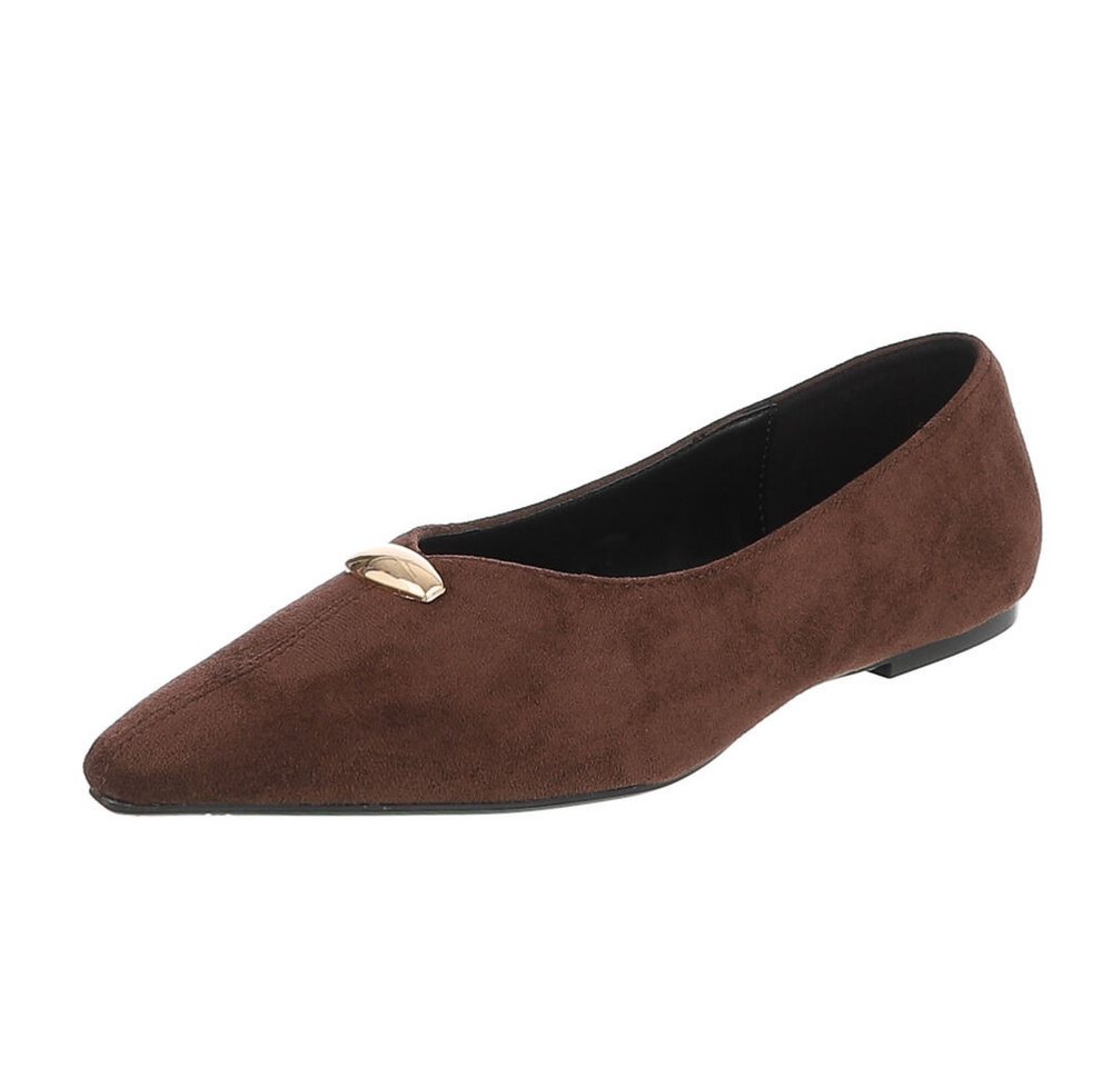 Ital-Design Damen Slipper spitz mit Schmuckdetail, elegant Pumps (92078971) Blockabsatz Klassische Ballerinas in Braun