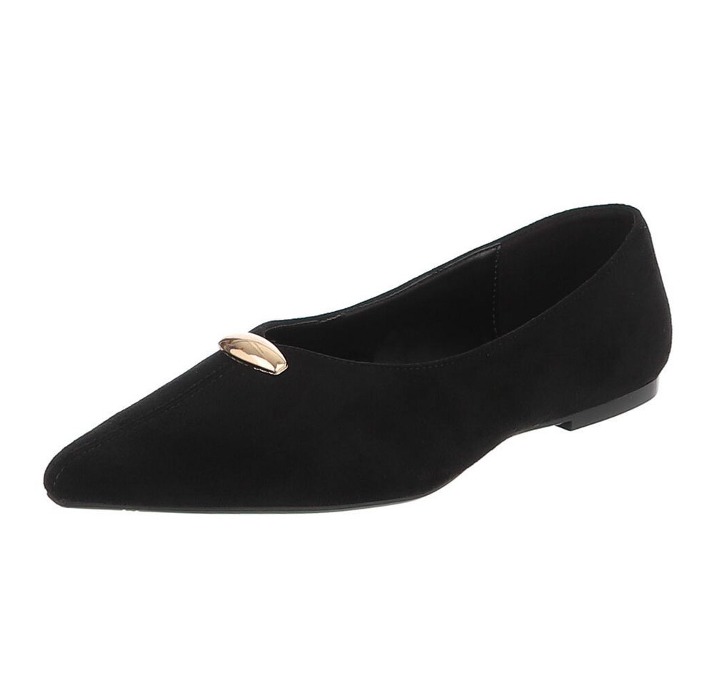 Ital-Design Damen Slipper spitz mit Schmuckdetail, elegant Pumps (92078977) Blockabsatz Klassische Ballerinas in Schwarz
