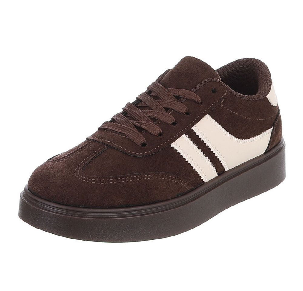 Ital-Design Damen Sneaker Low Top Schnürung Freizeitkomfort Sneaker (91848915) Flach Sneakers Low in Braun