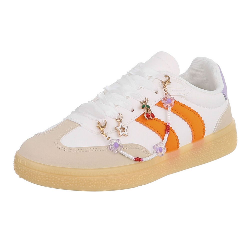 Ital-Design Damen Sneaker mit dekorativen Schnürsenkeln für Freizeit Sneaker (91117337) Flach Sneakers Low in Weiß