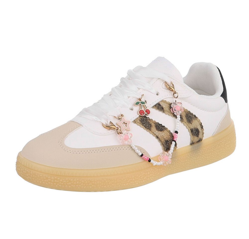 Ital-Design Damen Sneaker mit dekorativen Schnürsenkeln für Freizeit Sneaker (91117341) Flach Sneakers Low in Weiß