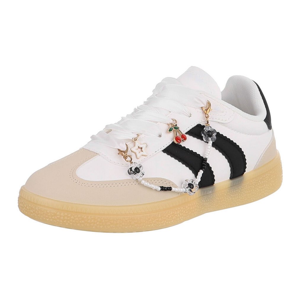 Ital-Design Damen Sneaker mit dekorativen Schnürsenkeln für Freizeit Sneaker (91117347) Flach Sneakers Low in Weiß