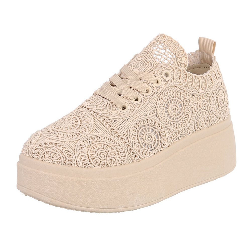 Ital-Design Damen Sneaker mit erhöhtem Komfort und kunstvollem Design Sneaker (91116877) Keilabsatz/Wedge Sneakers Low in Beige