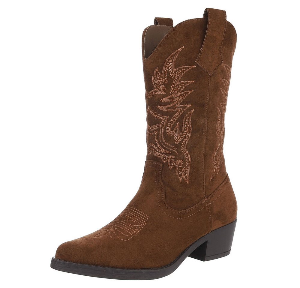 Ital-Design Damen Sneaker mit gepolsterter Innensohle und robustem Halt Westernstiefel (90704163) Blockabsatz Stiefel in Braun