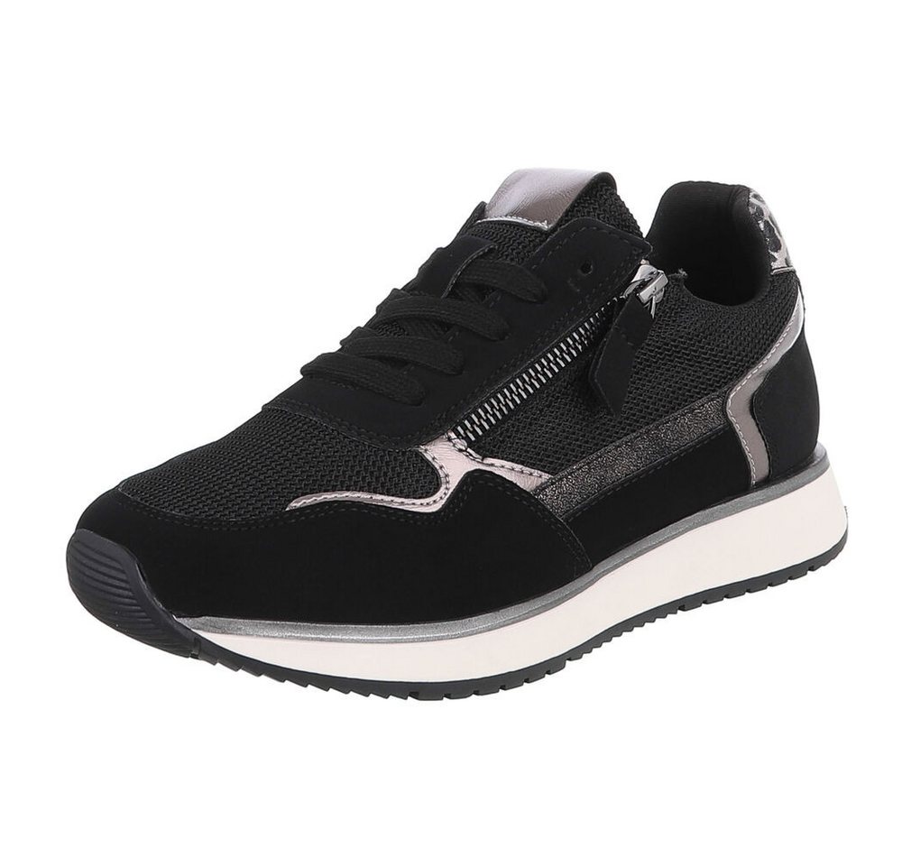 Ital-Design Damen Sneaker mit Mesh-Obermaterial und eleganten Details Sneaker (91261487) Keilabsatz/Wedge Sneakers Low in Schwarz
