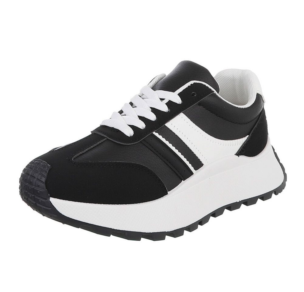 Ital-Design Damen Sneaker mit Plateausohle und Schnürung Sneaker (91848950) Flach Sneakers Low in Schwarz