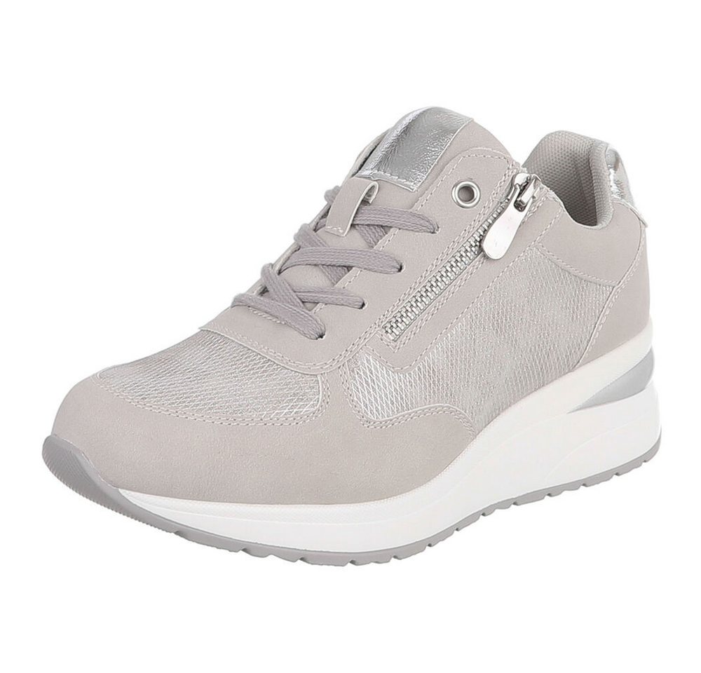 Ital-Design Damen Sneaker mit Reißverschluss und Plateau-Sohle Sneaker (91895956) Keilabsatz/Wedge Sneakers Low in Grau