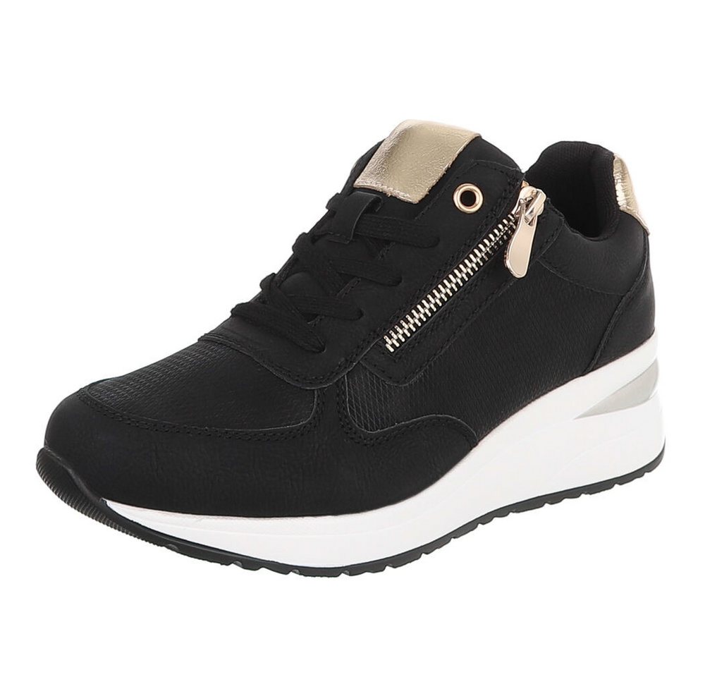 Ital-Design Damen Sneaker mit Reißverschluss und Plateau-Sohle Sneaker (91895962) Keilabsatz/Wedge Sneakers Low in Schwarz