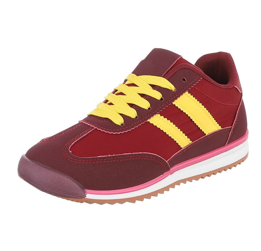Ital-Design Damen Sneaker mit Schnürung und Profilsohle Sneaker (91742594) Flach Sneakers Low in Bordeaux