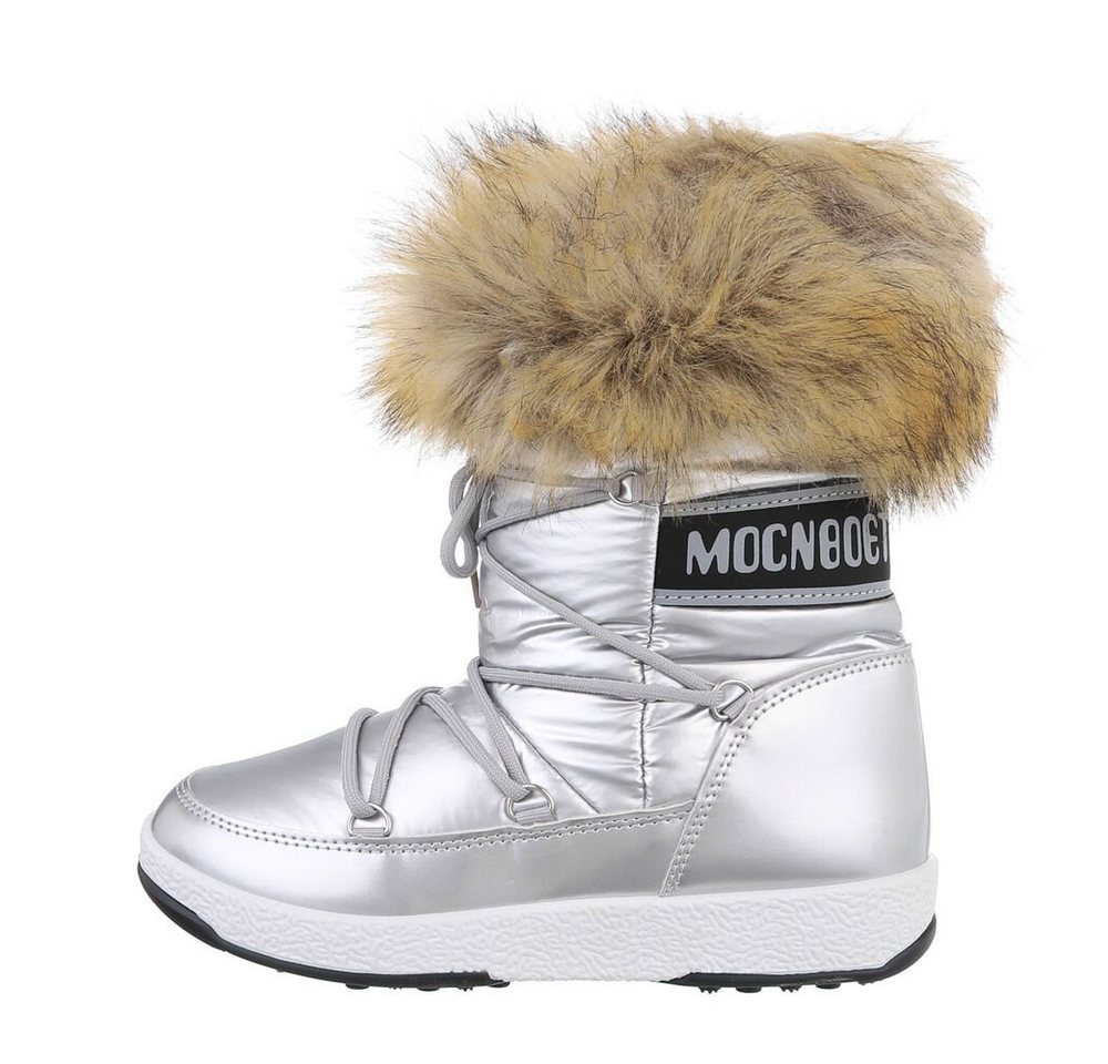 Ital-Design Damen Snowboots Freizeit Snowboots (85135778) Flach Schnürstiefeletten in Silber