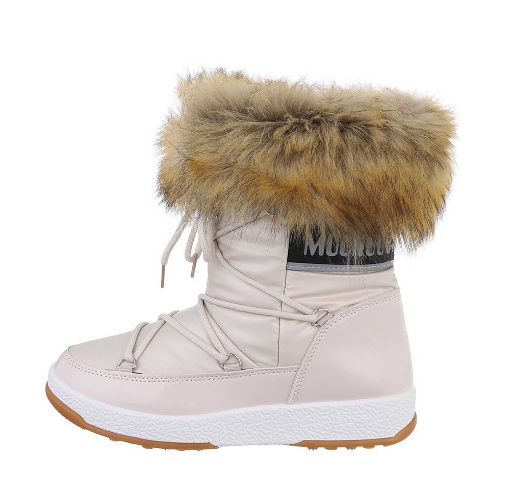 Ital-Design Damen Snowboots Freizeit Snowboots (85135857) Flach Schnürstiefeletten in Beige