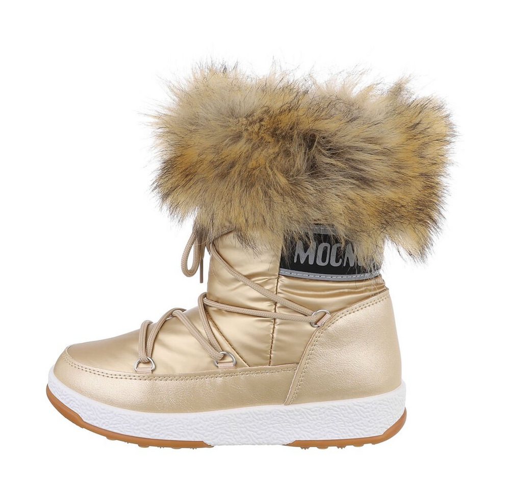 Ital-Design Damen Snowboots Freizeit Snowboots (85135907) Flach Schnürstiefeletten in Gold