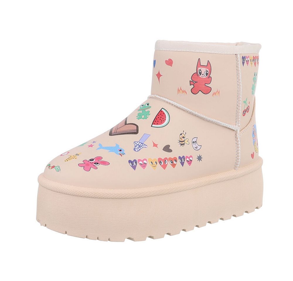 Ital-Design Damen Snowboots Freizeit Snowboots (87214429) Flach Plateaustiefeletten in Hellbraun