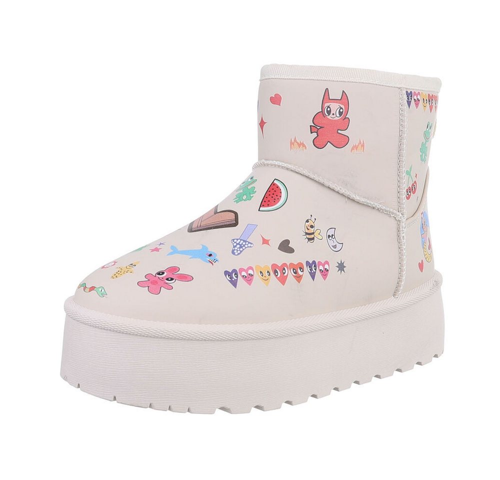 Ital-Design Damen Snowboots Freizeit Snowboots (87214441) Flach Plateaustiefeletten in Beige