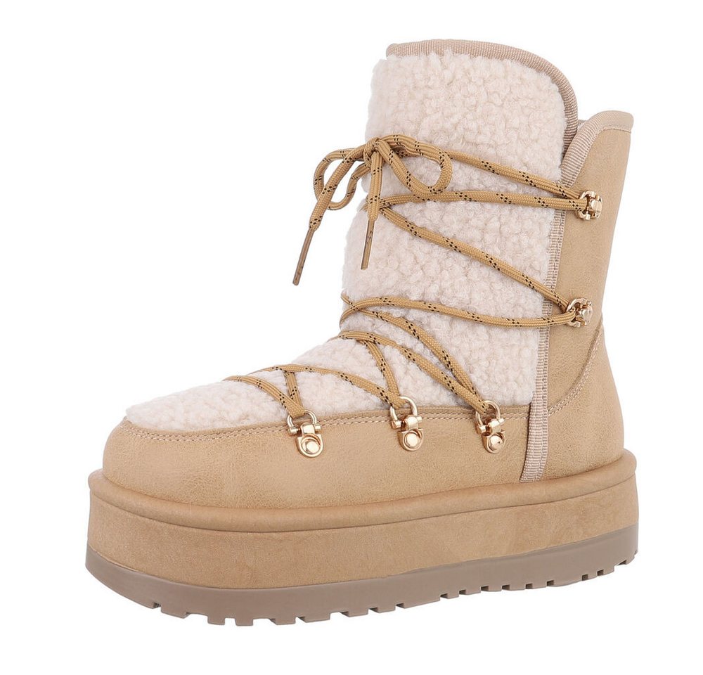 Ital-Design Damen Snowboots Freizeit Snowboots (87214715) Flach Plateaustiefeletten in Hellbraun