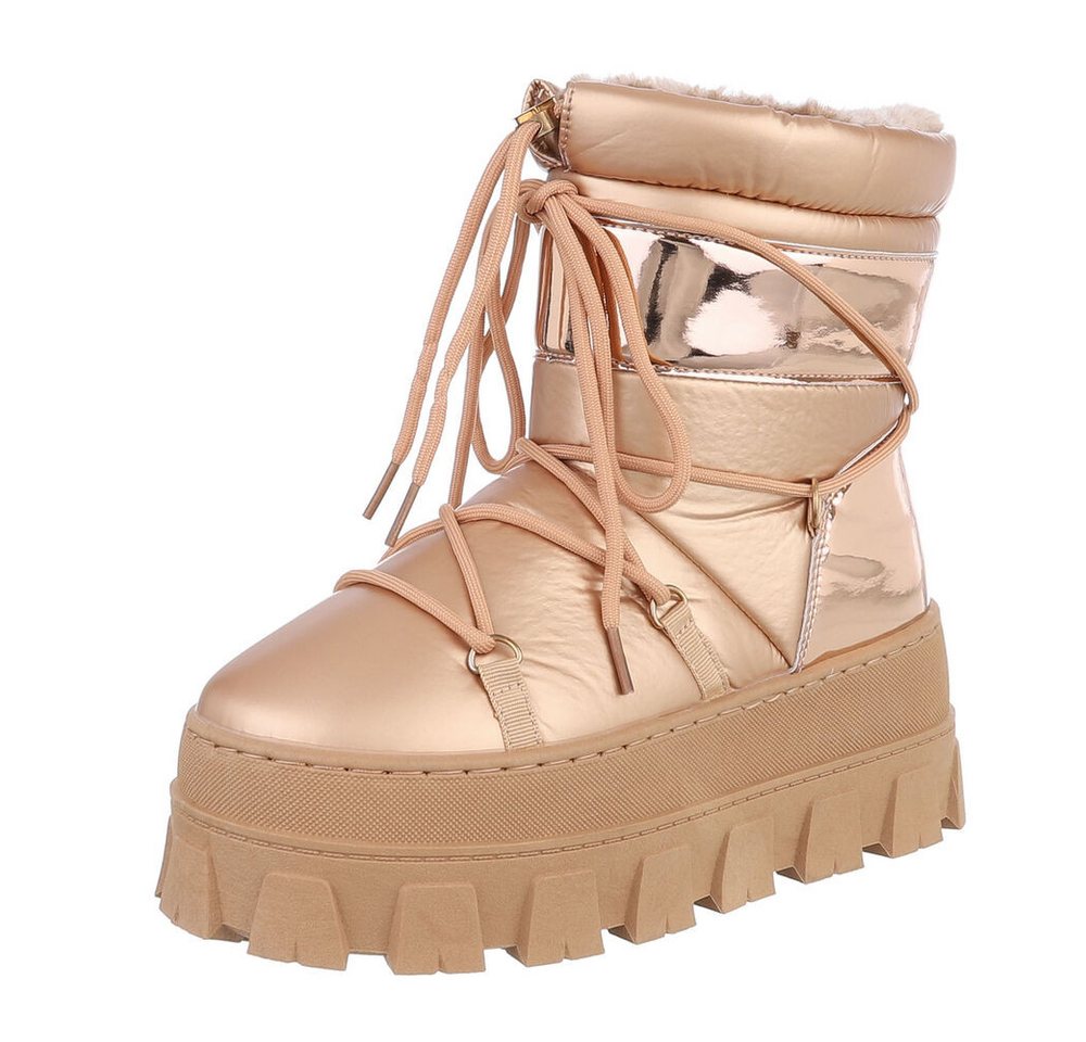 Ital-Design Damen Snowboots Freizeit Snowboots (87283949) Flach High-Heel Stiefeletten in Gold