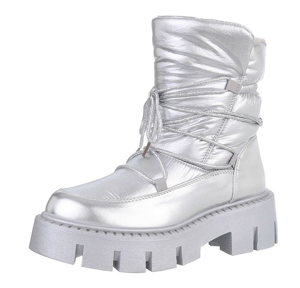 Ital-Design Damen Snowboots Freizeit Snowboots (88489446) Blockabsatz Stiefeletten in Silber