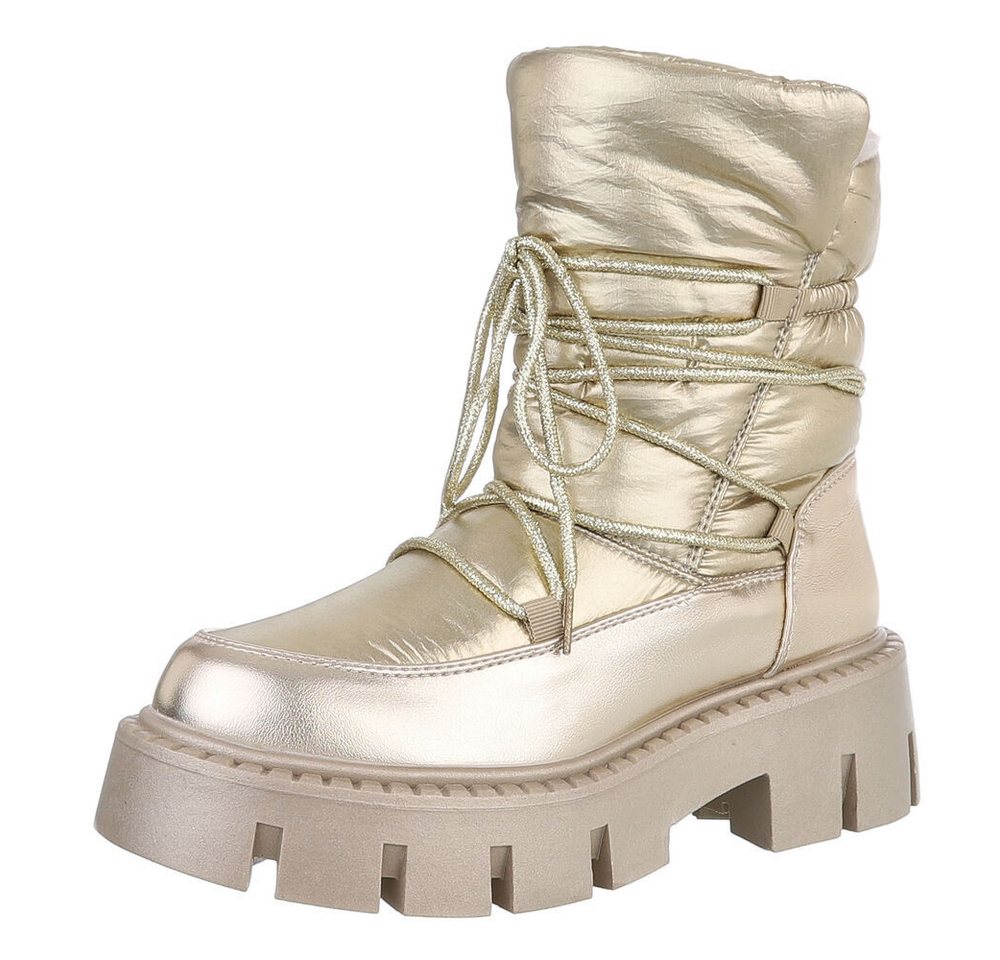Ital-Design Damen Snowboots Freizeit Snowboots (88489459) Blockabsatz Stiefeletten in Gold