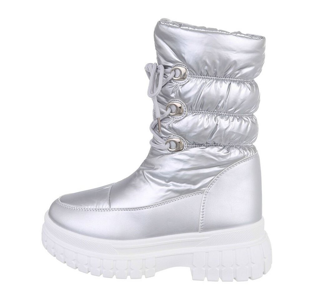 Ital-Design Damen Snowboots Freizeit Snowboots Blockabsatz Plateaustiefeletten in Silber