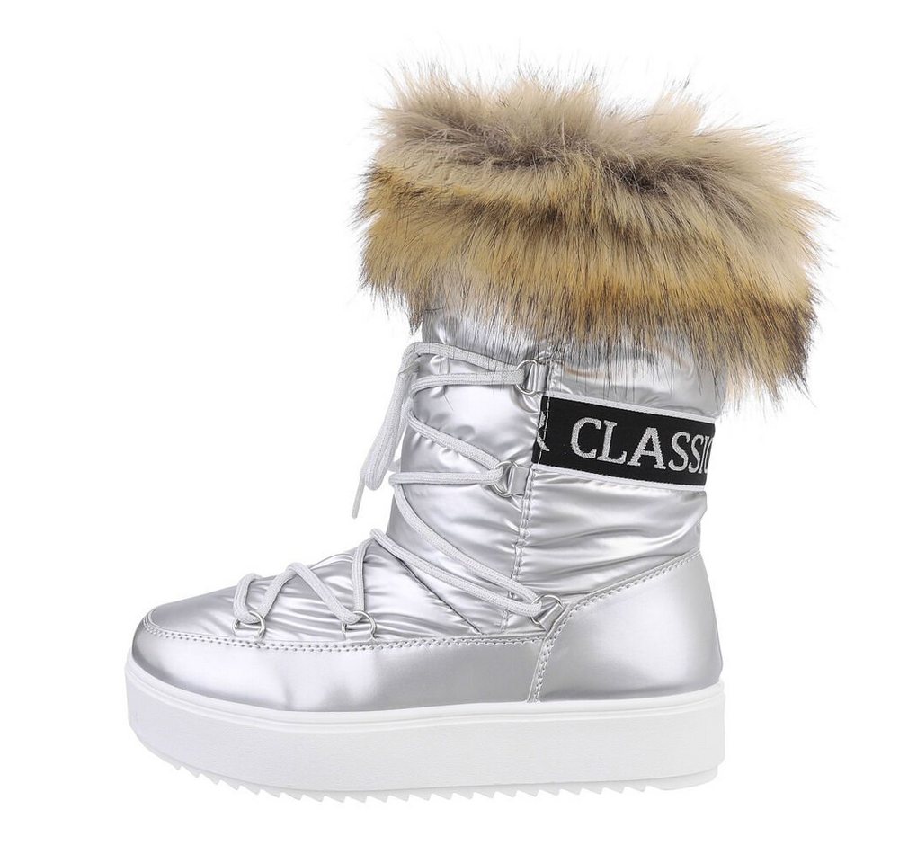 Ital-Design Damen Snowboots Outdoor Plateaustiefel Flach Plateaustiefeletten in Silber