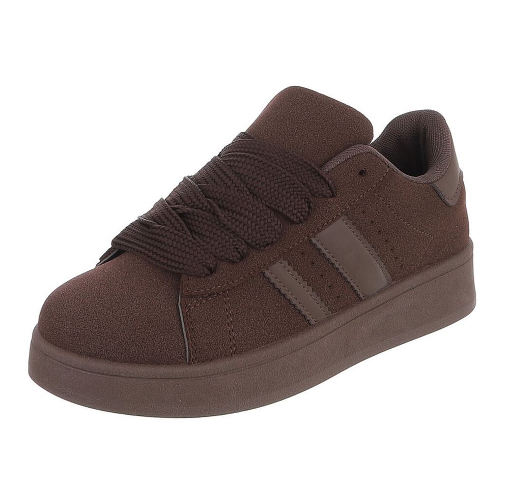 Ital-Design Damen Stiefel hoch mit Riemen, flacher Absatz Sneaker (92078896) Keilabsatz/Wedge Sneakers Low in Dunkelbraun