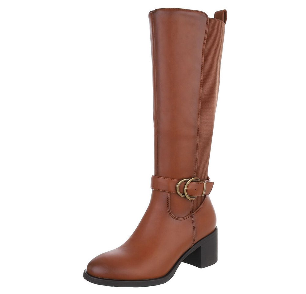 Ital-Design Damen Stiefel mit Gürtelschnalle und Blockabsatz Stiefel (90109942) Blockabsatz Stiefel in Camel