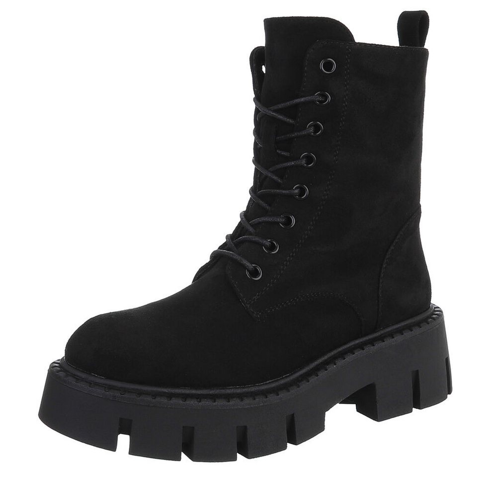 Ital-Design Damen Stiefel mit robustem Design für Alltag und Freizeit Schnürstiefelette (90109801) Blockabsatz Stiefeletten in Schwarz