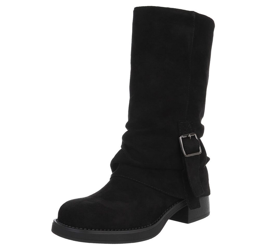 Ital-Design Damen Stiefel mit Schnalle – Komfortabel und Elegan Westernstiefel (90110064) Blockabsatz Stiefel in Schwarz