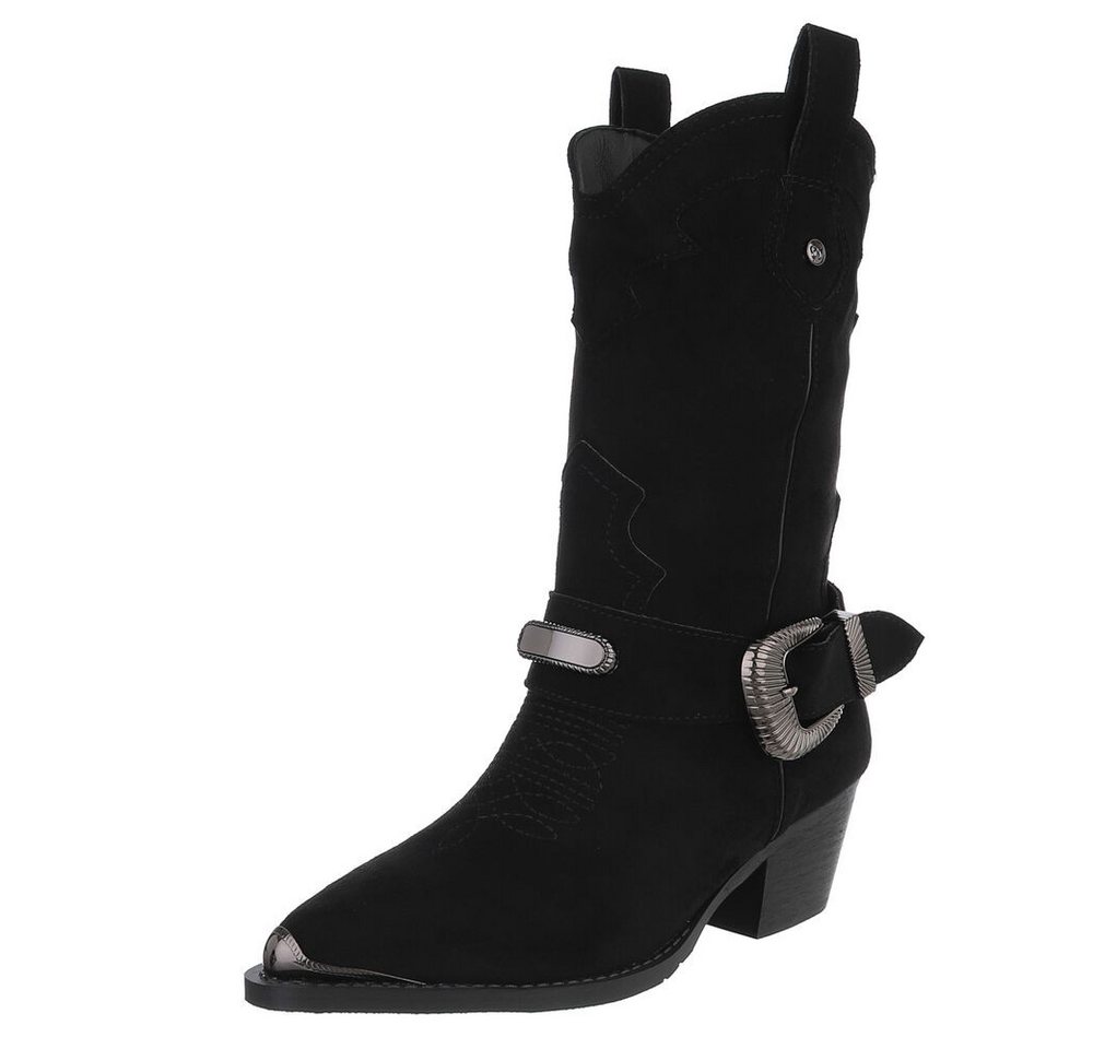 Ital-Design Damen Stiefel mit Schnalle und elegantem Design Westernstiefel (90482639) Blockabsatz Stiefel in Schwarz