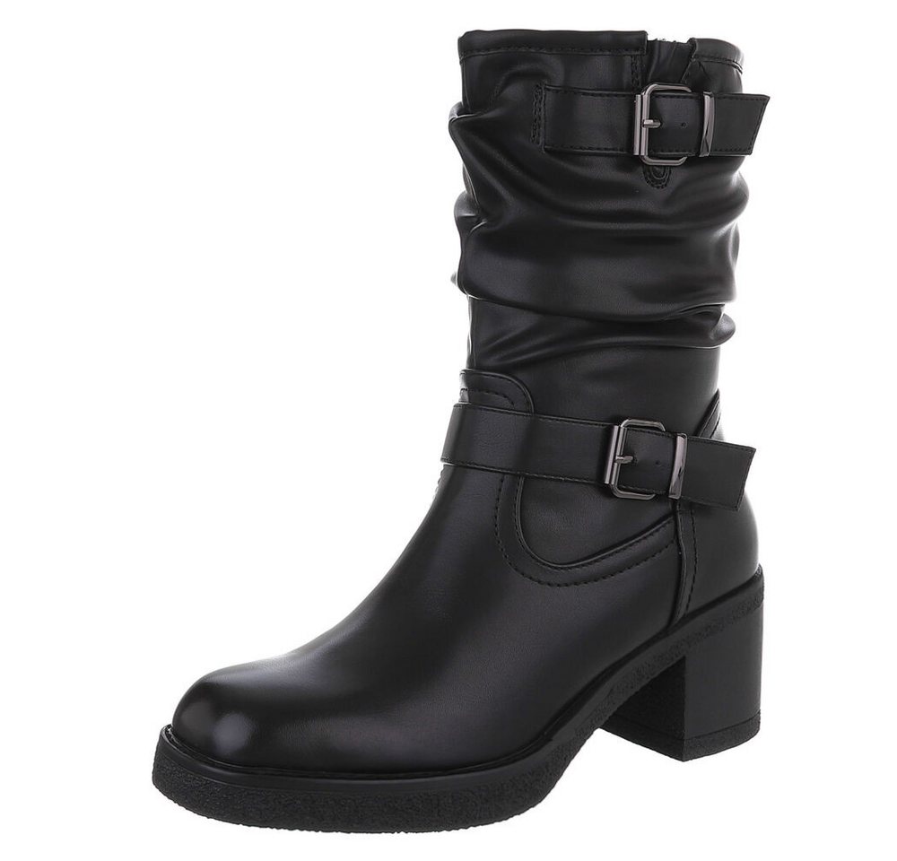 Ital-Design Damen Stiefel mit Schnallen und angenehmem Tragekomfort Stiefelette (90793433) Blockabsatz Stiefeletten in Schwarz