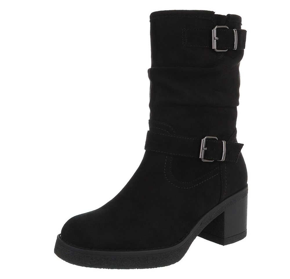 Ital-Design Damen Stiefel mit Schnallen und angenehmem Tragekomfort Stiefelette (90793438) Blockabsatz Stiefeletten in Schwarz