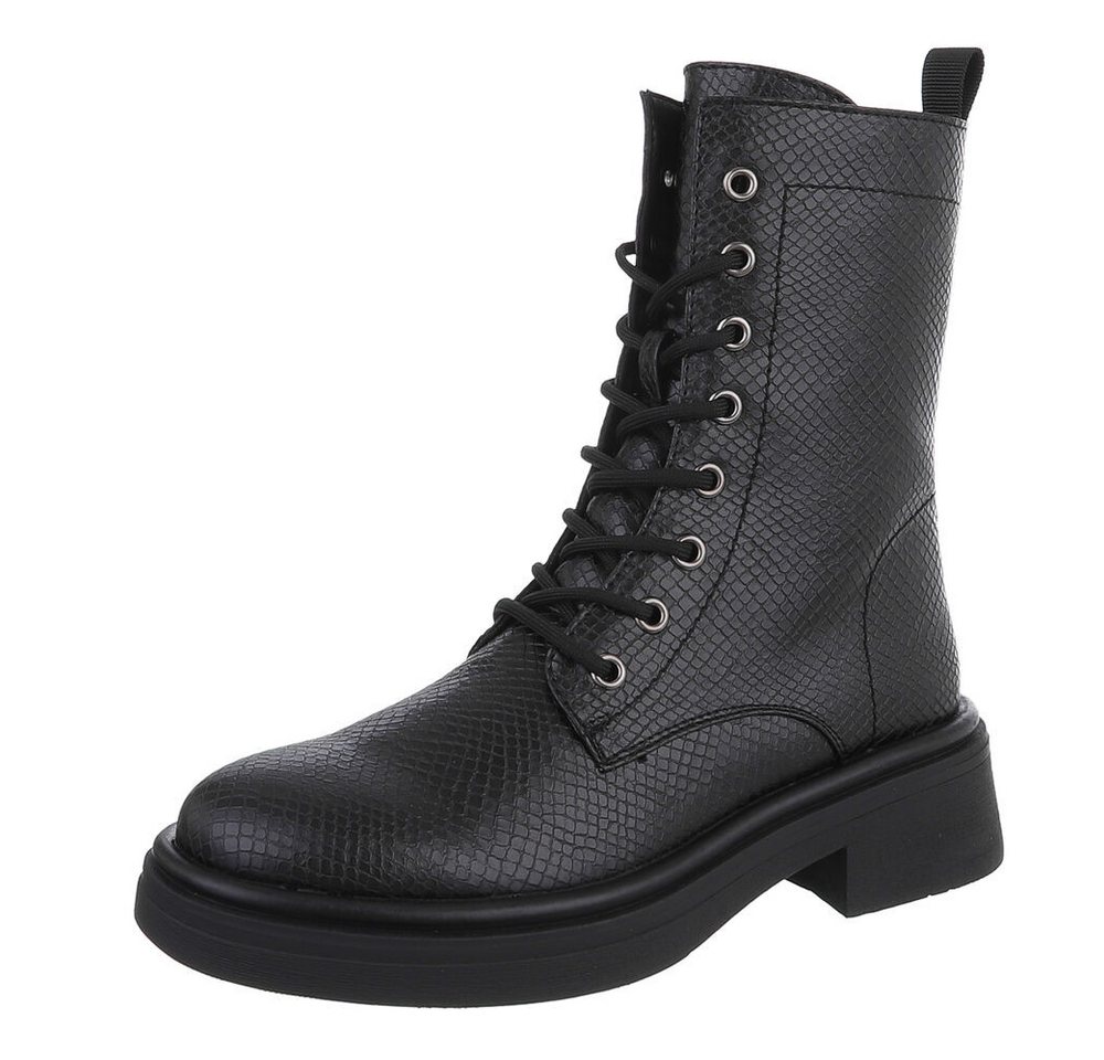 Ital-Design Damen Stiefel mit Schnürung und blockabsatz für Alltag Schnürstiefelette (90598762) Blockabsatz Stiefeletten in Schwarz