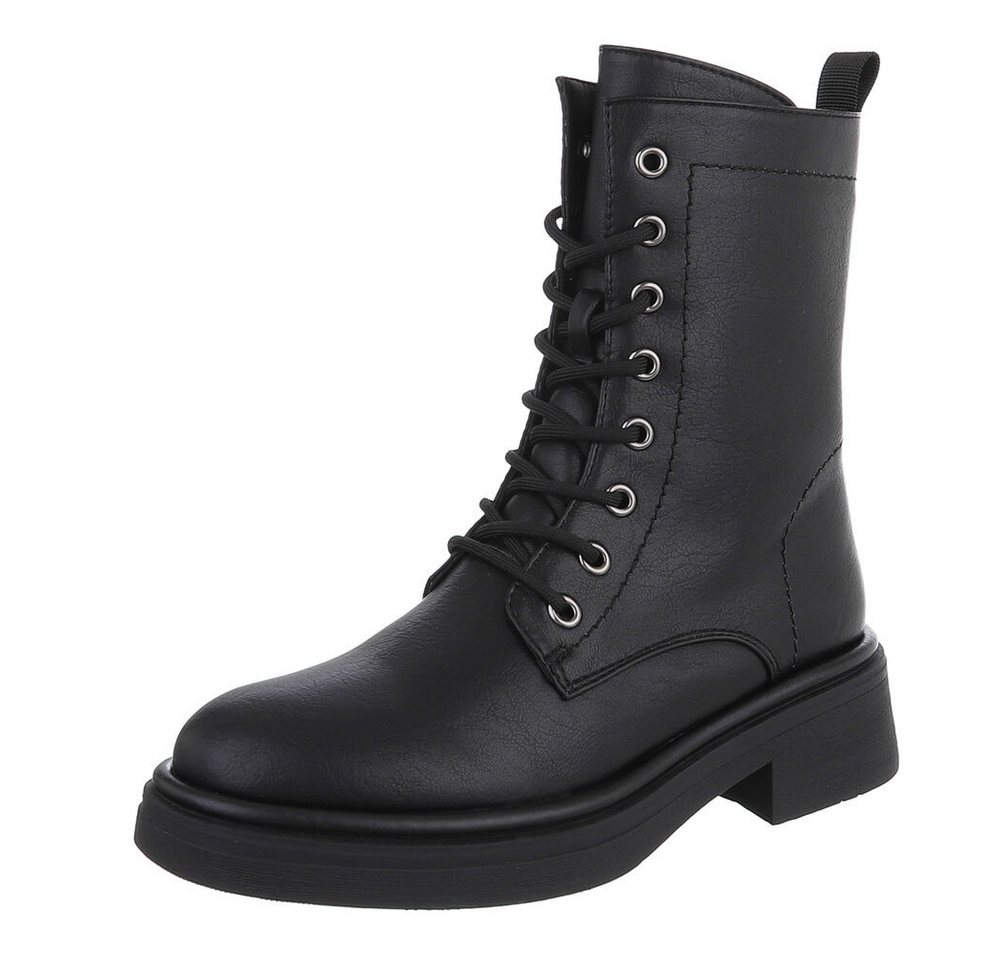 Ital-Design Damen Stiefel mit Schnürung und blockabsatz für Alltag Schnürstiefelette (90598774) Blockabsatz Stiefeletten in Schwarz
