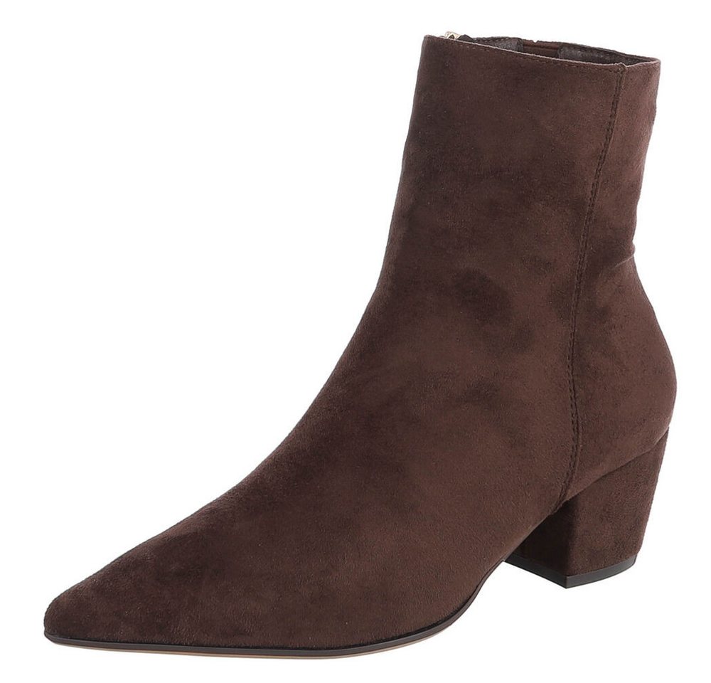Ital-Design Damen Stiefelette mit Blockabsatz, spitz zulaufend Westernstiefelette (91742478) Blockabsatz Stiefeletten in Braun