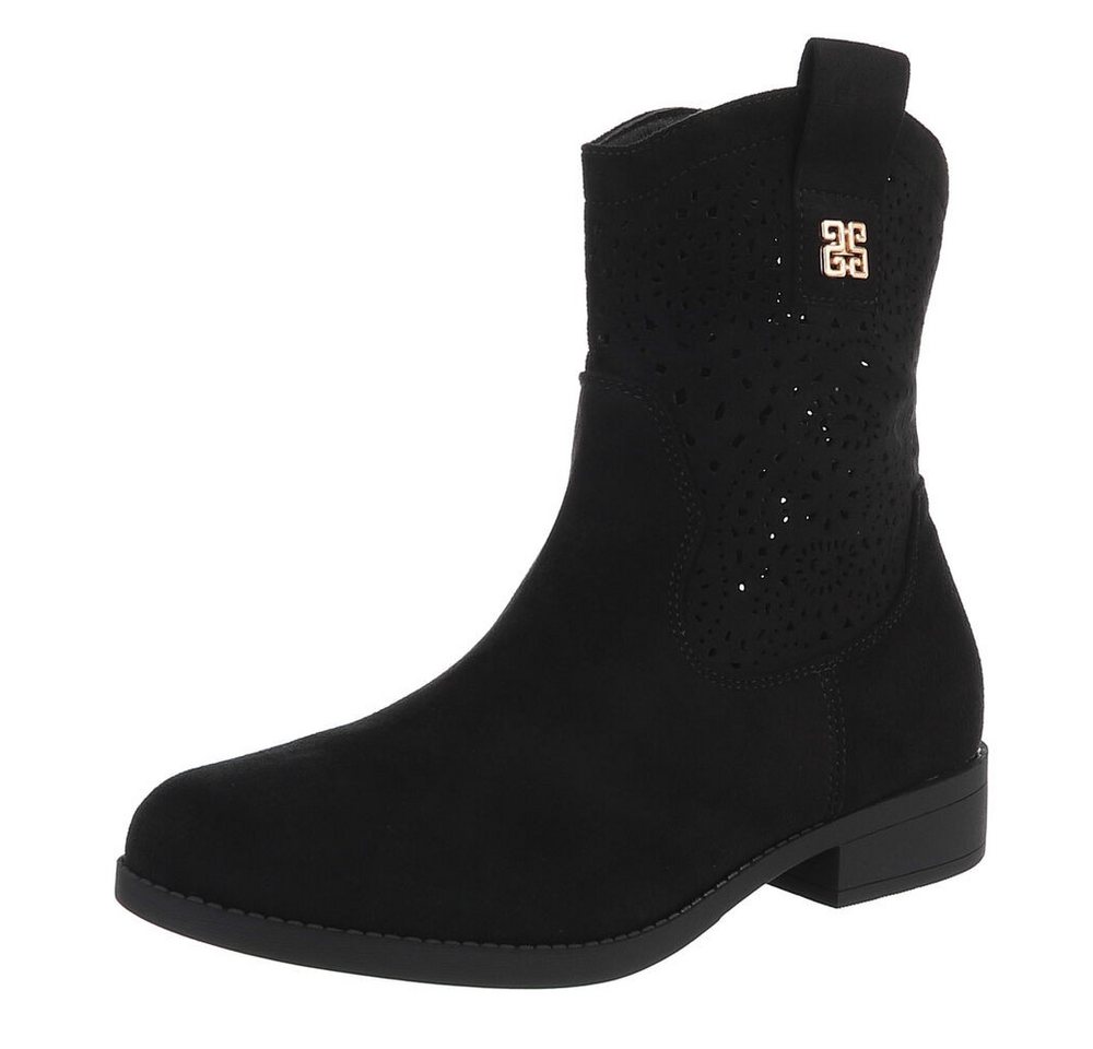 Ital-Design Damen Stiefelette mit elegantem Design und hohem Komfort Sommerboots (91154469) Blockabsatz Flache Stiefeletten in Schwarz