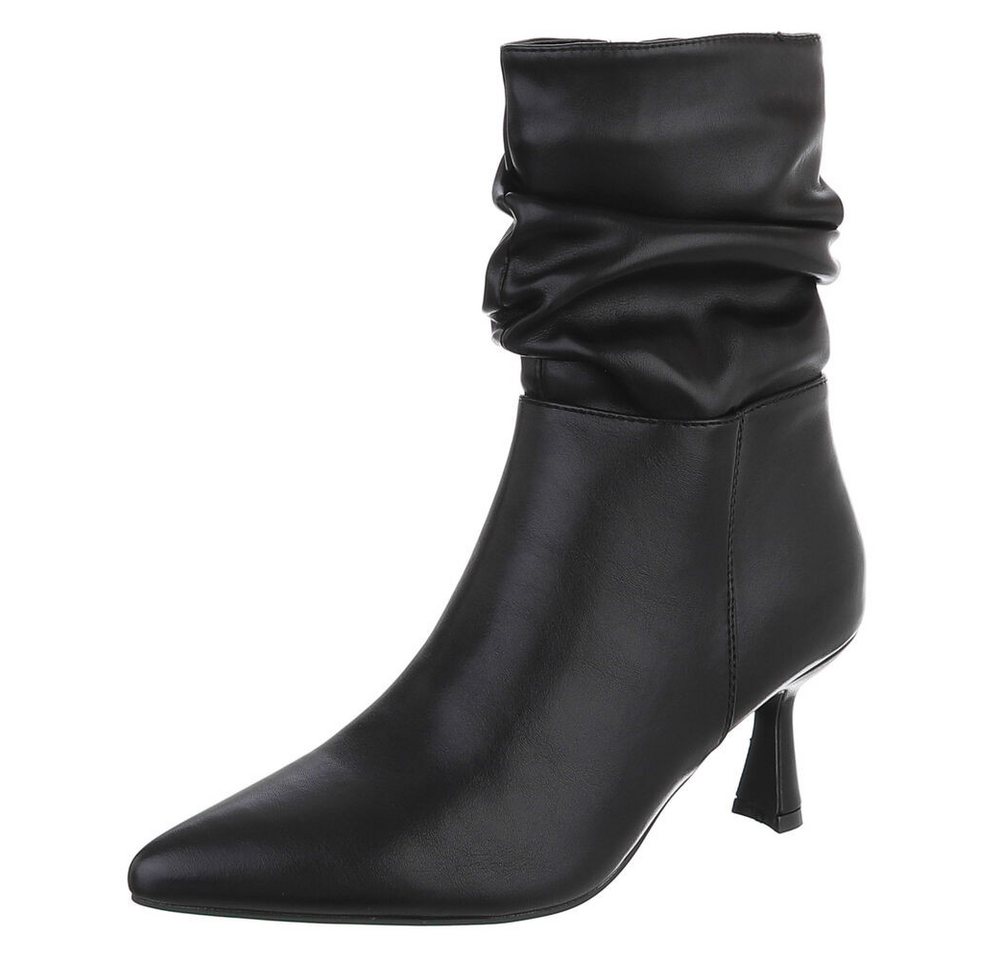 Ital-Design Damen Stiefelette mit High Heel und gerafftem Schaft Stiefelette (92002556) Pfennig-/Stilettoabsatz Stiefeletten in Schwarz