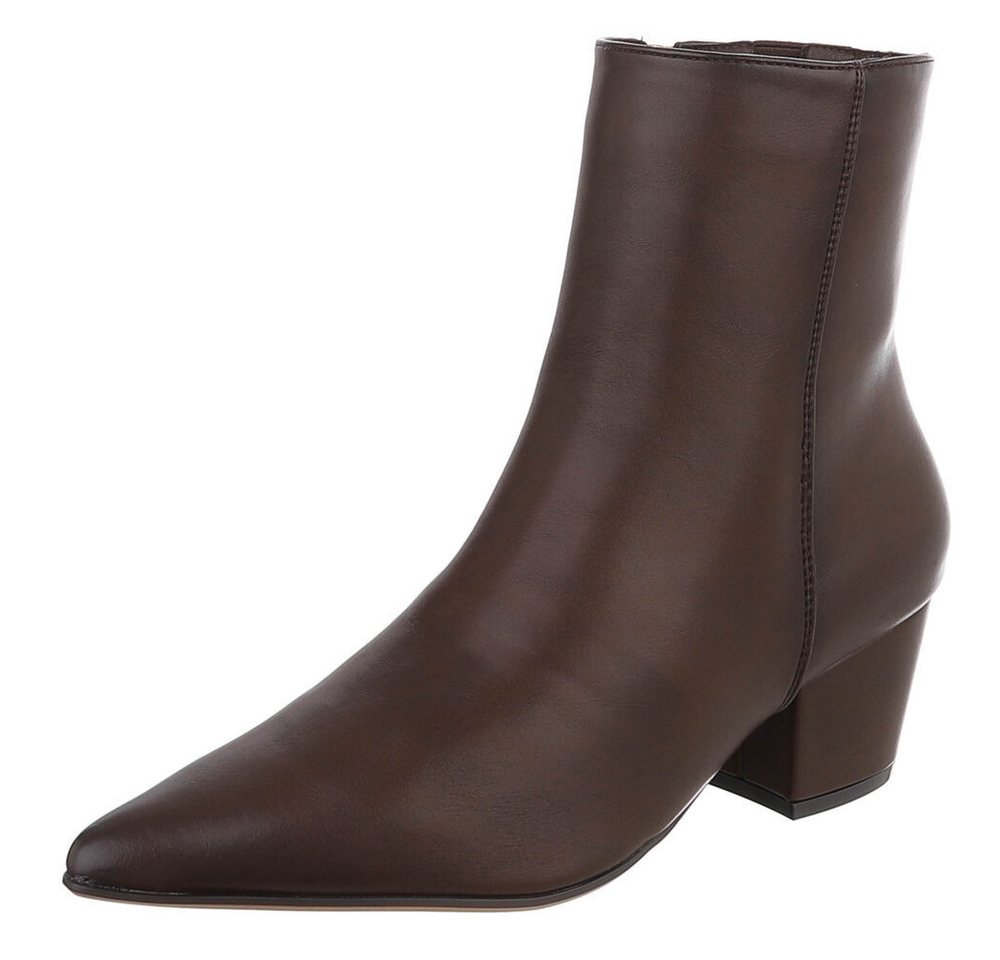 Ital-Design Damen Stiefelette spitz mit Blockabsatz und Reißverschluss Westernstiefelette (91742490) Blockabsatz Stiefeletten in Braun