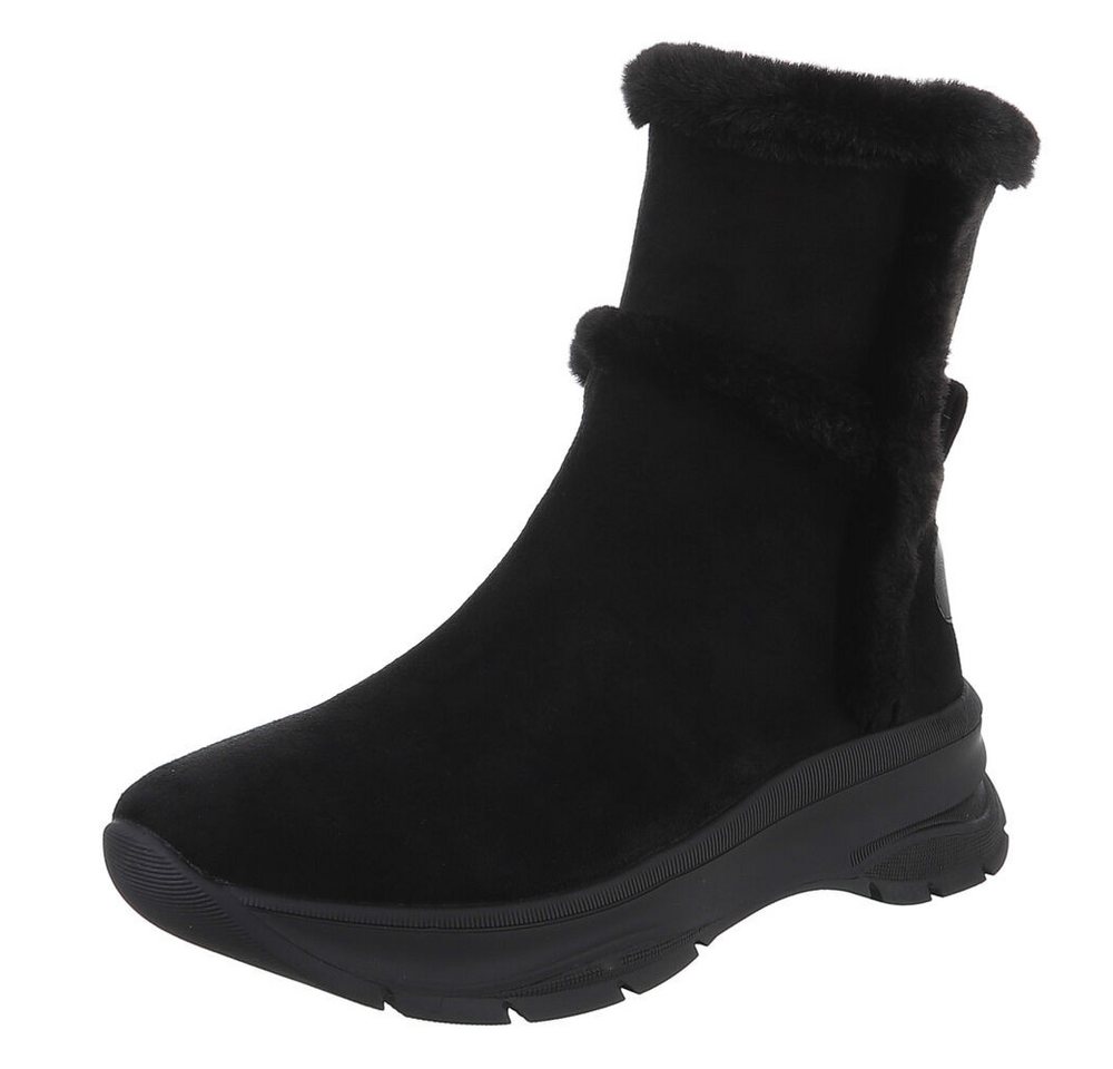 Ital-Design Damen Stiefeletten mit kuscheligem Futter für Alltag Plateaustiefelette (90649008) Keilabsatz/Wedge Stiefeletten in Schwarz