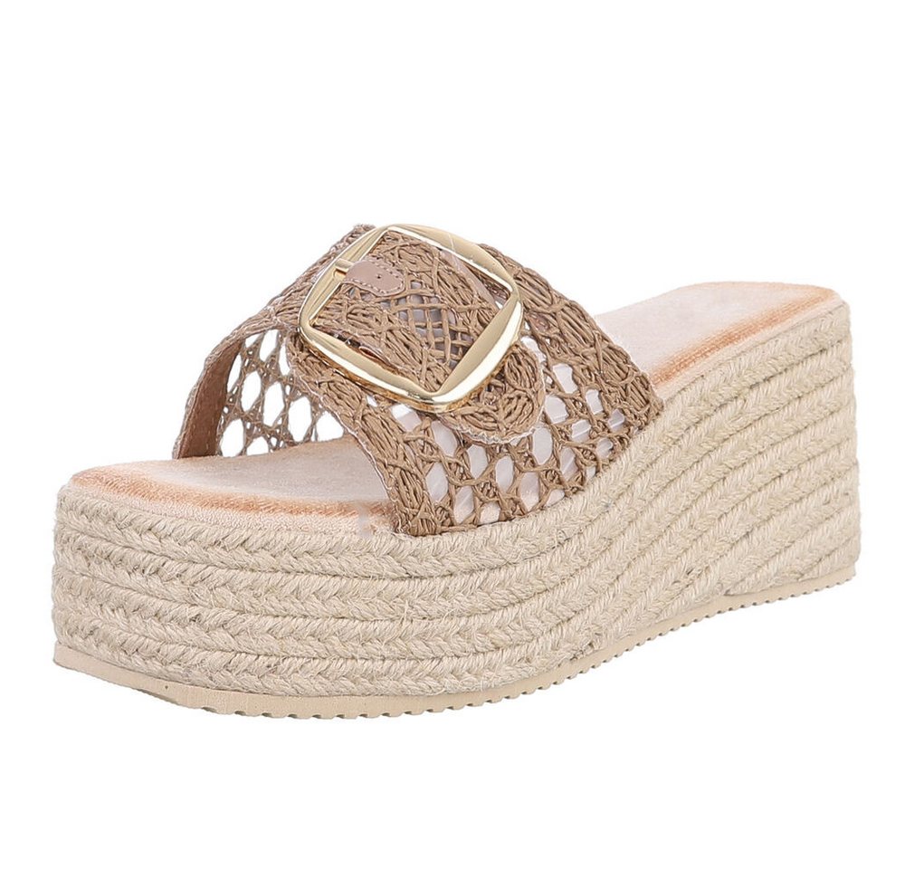 Ital-Design Damen Wedge-Sandalen mit gewebtem Obermaterial für Sommer Spaß Plateausandaletten (89930079) Keilabsatz/Wedge Keilsandaletten in Hellbraun