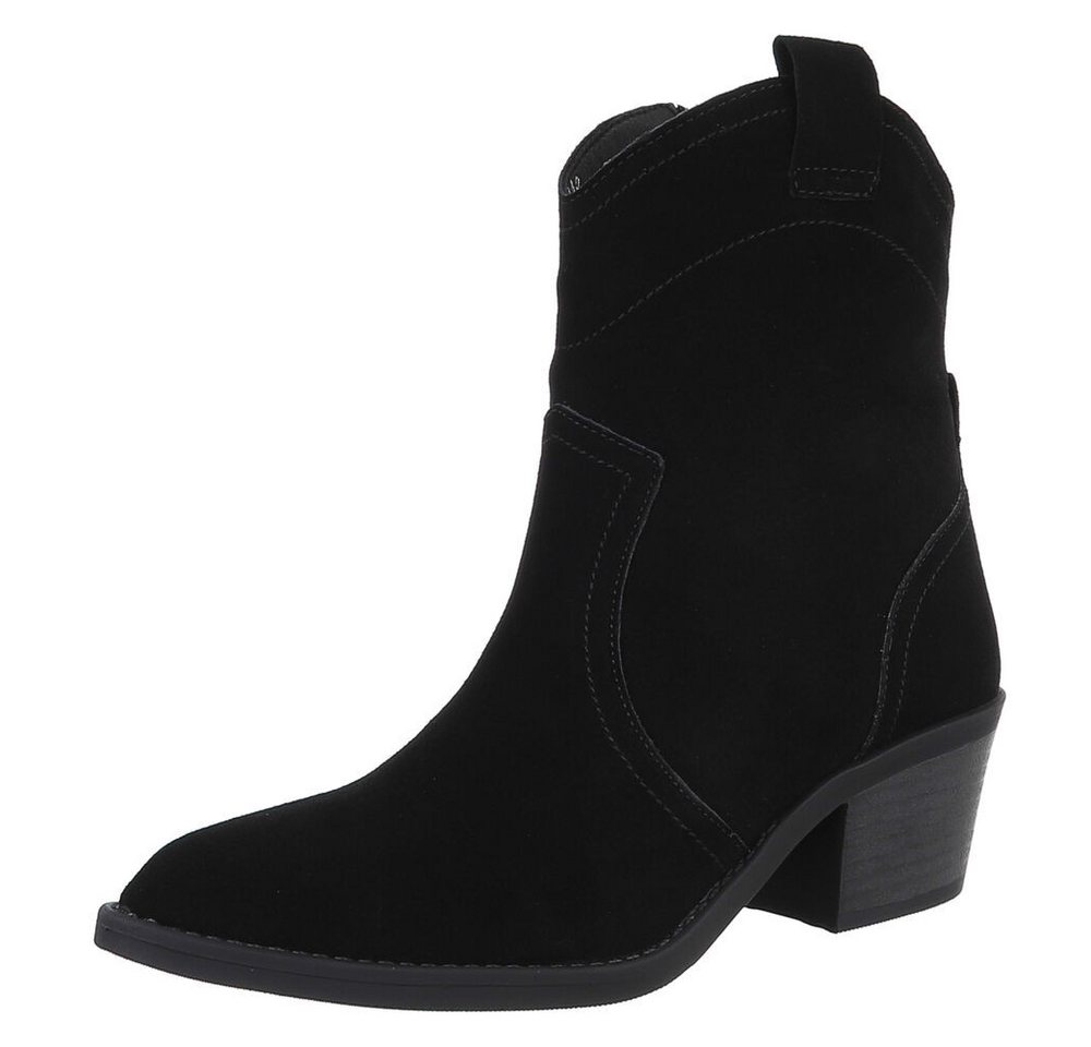 Ital-Design Damen Western Cowboyboots aus hochwertigem Wildleder Westernstiefelette (88489397) Blockabsatz Stiefeletten in Schwarz