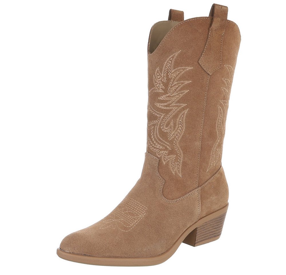 Ital-Design Damen Westernstiefel Echtleder mit Blockabsatz Westernstiefel (92002366) Blockabsatz Stiefel in Hellbraun
